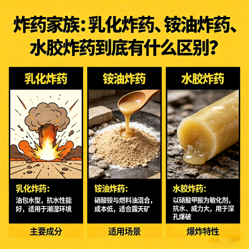 丹凤炸药家族：乳化炸药、铵油炸药、水胶炸药到底有什么区别？